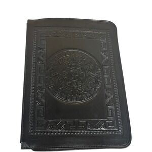 Vintage DYMSA‎ Black Mexico Genuine Leather Embossed "Aztec Calendar" Portfolio